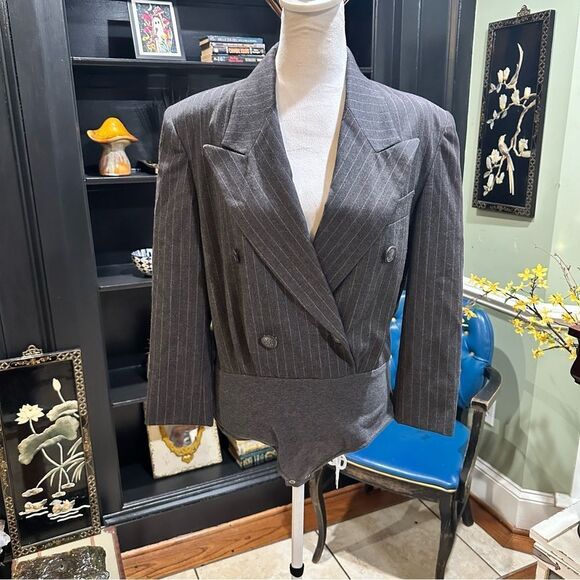 Michael Kors Vintages 90s Pinstripe Blazer Bodysuit Size 6 - Picture 1 of 10
